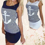Women's Fashion Sexy Anchor Stripe Sleeveless O-neck Skirts Bodycon Mini Dress - ENSEIGNE DENIS