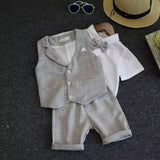 Baby Boy Gentleman Short Sleeve T-Shirt Plaid Waistcoat with Bow Tie Shorts Suit