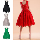 Sexy Women's Sleeveless Hollow Lace Patchwork A-Line Slim Dress Prom Party