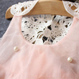 Cute Baby Girl Imitation Pearl Decor Sleeveless Loose Lace Flower Back Dress