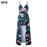 Sexy Women V Neck Spaghetti Strap Floral Print Romper Jumpsuit Long Maxi Dress