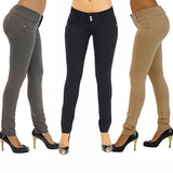 Women Sexy Solid Color Button Skinny Stretchy Leggings Treggings Pants Trousers