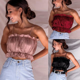 Sexy ruffled halter tube top chiffon sleeveless T-shirt