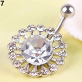 Women Rhinestone Flower Belly Button Navel Ring Bar Body Piercing Jewelry Charm