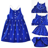 Girl's Summer Casual Button Anchor Print Back Sleeveless Loose Dress Sundress