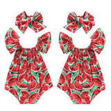 Lovely Watermelon Infant Baby Girls Romper Jumpsuit Headband Outfit Clothes Set