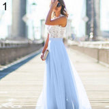 Women Lace Splicing Formal Wedding Bridesmaid Long Evening Party Prom Dress