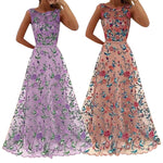 Women's Sleeveless Floral Embroidery Evening Party Long Prom Dress Ball Gown