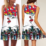 Sexy Girl Women Round Neck Sleeveless Digital Printing A-Line Summer Mini Dress