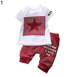 Baby Boys Girls Star Short Sleeve T-Shirt Top + Plaid Cropped Pants Outfit Set