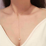 Women Fashion Adjustable Faux Pearl Pendant Necklace Collarbone Chain Jewelry
