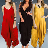 Women Summer Fashion Solid Color Harem Overall Romper Loose Casual Jumpsuit