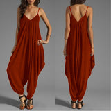 Women's Sexy Spaghetti Strap V-Neck Sleeveless Overall Long Jumpsuit Romper