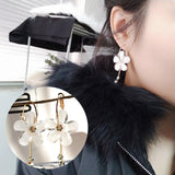 Korean Women Camellia Flower Long Tassel Rhinestone Party Leaverback Earrings