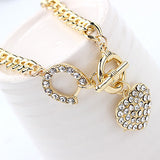 Women's Inlaid Rhinestone Heart Shape Pendant Short Curb Chain Necklace Jewelry