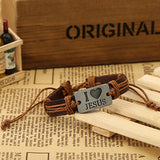 Unisex "I LOVE JESUS" Faux Leather Bangle Hemp Rope Chain Adjustable Bracelet - ENSEIGNE DENIS