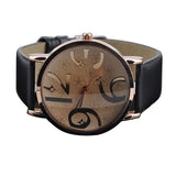 Women's Casual Flower Big Numbers Dial Faux Leather Strap Quartz Wrist Watch