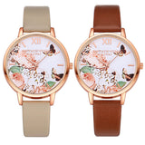 Women's Casual Butterfly Flower Faux Leather Strap Roman Numeral Wrist Watch
