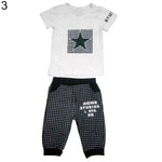 Baby Boys Girls Star Short Sleeve T-Shirt Top + Plaid Cropped Pants Outfit Set