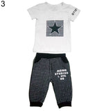 Baby Boys Girls Star Short Sleeve T-Shirt Top + Plaid Cropped Pants Outfit Set