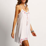 Women Summer Floral Spaghetti Strap A-Line Asymmetrical Hem Short Dress