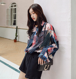 Loose printed shirt (Black One size)
