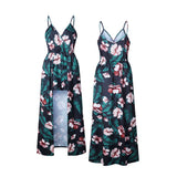Sexy Women V Neck Spaghetti Strap Floral Print Romper Jumpsuit Long Maxi Dress