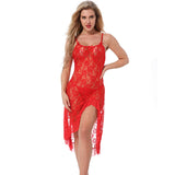 Women's Sexy Backless See Through Rose Lace Dress G-String Underwear Sleepwear - ENSEIGNE DENIS