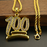Men Hip Hop Twist Chain Rhinestone Number 100 Pendant Necklace Street Jewelry - ENSEIGNE DENIS