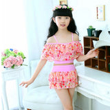 Summer Beach Girls Sweet Floral Pattern Spaghetti Straps Bikini Set Swimsuit
