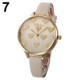 Women Geneva Love Heart Dial Analog Faux Leather Band Quartz Wrist Watch