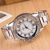 Fashion Women Roman Numerals Rhinestones Round Dial Analog Quartz Wrist Watch - ENSEIGNE DENIS