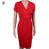 Women's Fashion Tunic Short Sleeve V-neck Dress Stretchy Sexy Bodycon Dresses - ENSEIGNE DENIS