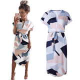 Women's Summer Short Sleeve Sexy V-Neck Casual Irregular Hem Slim Dress Gift