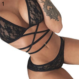 Summer Sexy Women Flower Lace Halter Cross Harness Bra Panties Bra Set Underwear
