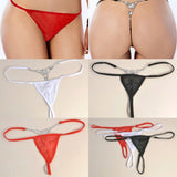 Women Shiny Rhinestone Decor G-String Thongs Sexy Panties Soft Briefs T-Back