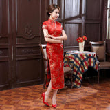 Ethnic Vintage Women Chinese Dragon Phoenix Embroidery Long Slim Cheongsam Dress
