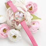 Women's Casual Butterfly Flower Faux Leather Strap Roman Numeral Wrist Watch