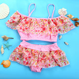 Summer Beach Girls Sweet Floral Pattern Spaghetti Straps Bikini Set Swimsuit
