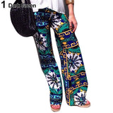 Women's Summer Floral Pants Casual High Waist Flare Wide Leg Long Trousers