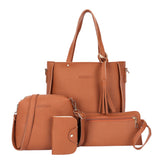 4Pcs Luxury Fashion Women Tassels Wallet Card Holder Handbag Crossbody Bag Set