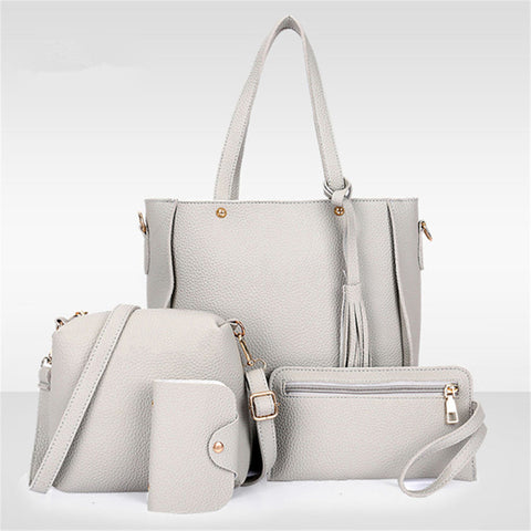 4Pcs/Set Women Faux Leather Handbag Shoulder Bag Tote Purse Messenger Clutch