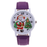 Women's Men's Santa Claus Christmas Faux Leather Analog Quartz Wrist Watch Gift