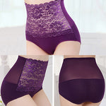 Women Lace Patchwork Panties High Waist Abdomen Hips Sculpting Briefs Underwear