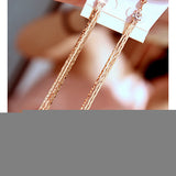 Women Pentacle Rhinestone Drop 3 Layers Chain Long Tassels Dangle Linear Earrings