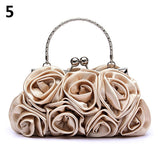 Women Fashion Rose Flower Pattern Clutch Bag Evening Party Bridal Handbag