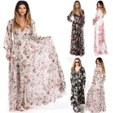 Elegant Women Summer Long Sleeve Floral Print Cocktail Evening Party Maxi Dress