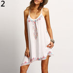 Women Summer Floral Spaghetti Strap A-Line Asymmetrical Hem Short Dress - ENSEIGNE DENIS