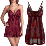 Sexy Women See-through Lace Embroidered Sling Dress Sleepwear Nightdress + Thong