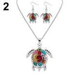 Multi-Color Tortoise Pendant Necklace Turtle Drop Hook Earrings Jewelry Set - ENSEIGNE DENIS
